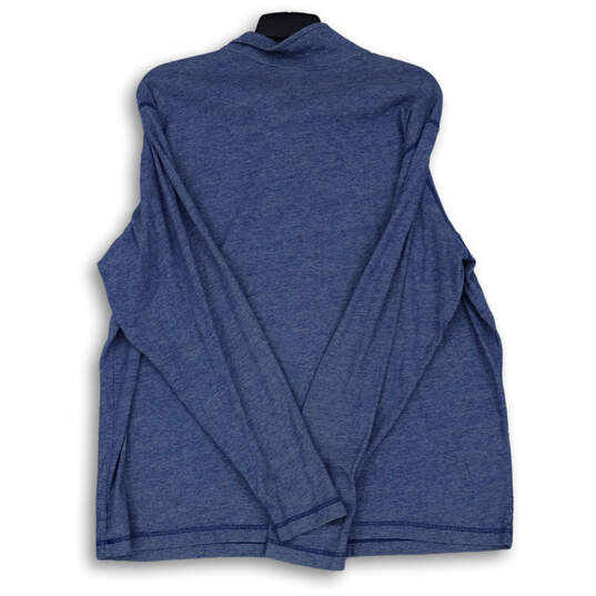 Mens Blue Ribbed Long Sleeve Mock Neck 1/4 Zip Pullover Sweatshirt Size XL image number 2