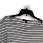Womens Gray White Striped Ruffled Sleeve Pullover Blouse Top Size Medium image number 3