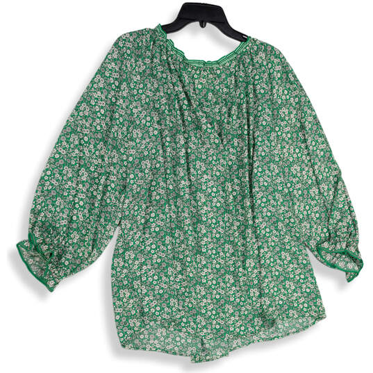 NWT Womens Green White Floral Ruffle Neck Long Sleeve Blouse Top Size 3X image number 2