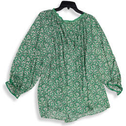 NWT Womens Green White Floral Ruffle Neck Long Sleeve Blouse Top Size 3X alternative image