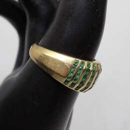 14K Yellow Gold Multi Row Green Glass Accent Dome Ring Size 9 - 5.2g alternative image