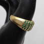 14K Yellow Gold Multi Row Green Glass Accent Dome Ring Size 9 - 5.2g image number 2