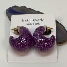 Designer Kate Spade Gold-Tone Adore Ables Purple Glitter Huggie Earrings