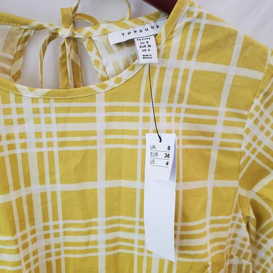 Topshop Printed Mini Poplin Dress in Yellow Size US 4 with Tags image number 3