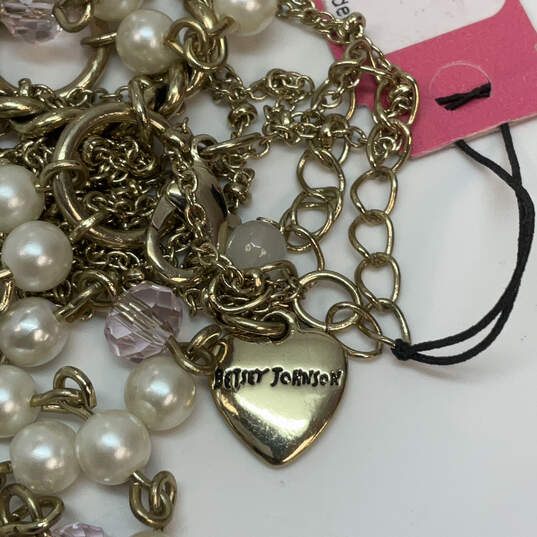Designer Betsey Johnson Gold-Tone White Pearl Link Chain Beaded Necklace image number 4