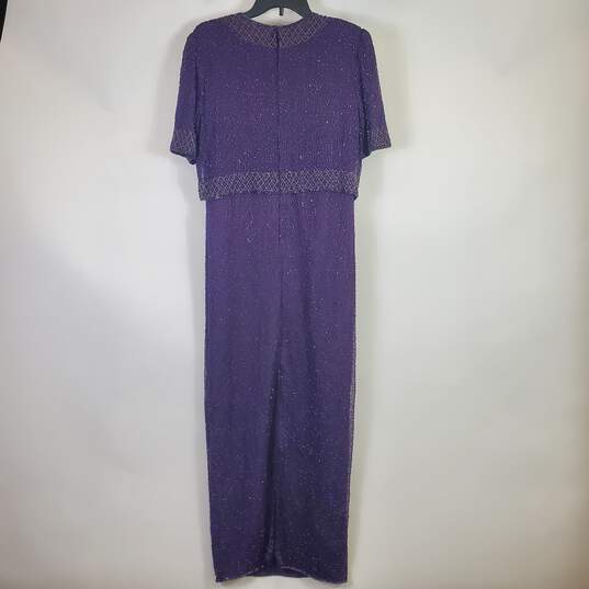 Lawrence Kazar Women Purple Beaded Dress L image number 2