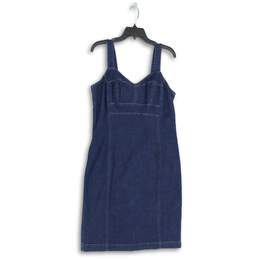 Womens Blue Sleeveless V-Neck Knee Length Back Zip Shift Dress Size 12