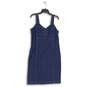 Womens Blue Sleeveless V-Neck Knee Length Back Zip Shift Dress Size 12 image number 1