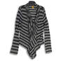 Womens Gray Striped Knitted Long Sleeve Open Front Cardigan Sweater Size M image number 1