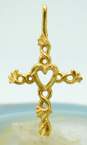 14K Yellow Gold Open Heart Cross Pendant Necklace 1.7g image number 2