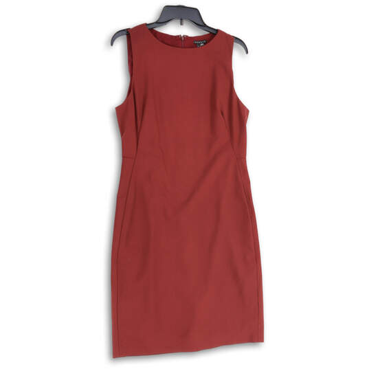 Womens Maroon Sleeveless Round Neck Back Zip Sheath Dress Size 12 image number 1