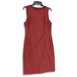 Womens Maroon Sleeveless Round Neck Back Zip Sheath Dress Size 12