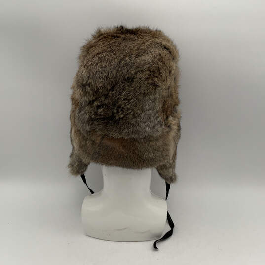 Womens Brown Rabbit Fur Adjustable Ear Flap Winter Trapper Hat Size Large image number 2