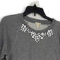Womens Gray Beaded Crew Neck Long Sleeve Pullover Sweater Size Medium image number 3