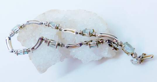 10K White Gold Oval Aqua Diamond Accent Tennis Bracelet 7.6g image number 4