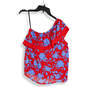 NWT Womens Red Floral One Shoulder Blouse Pullover Top Size Small image number 2