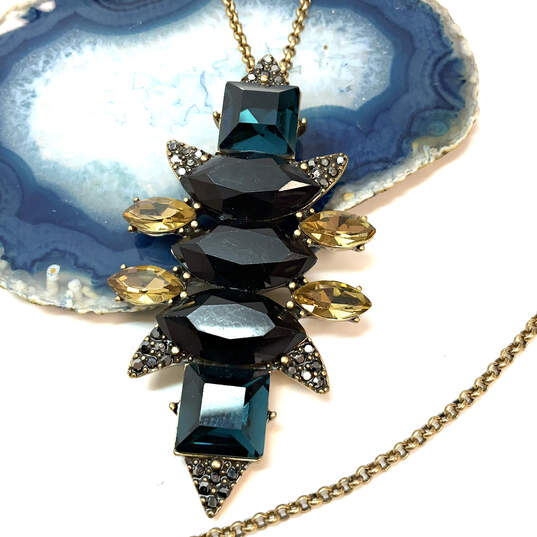 Designer J. Crew Gold-Tone Prong Set Crystal Cut Stone Pendent Necklace image number 1