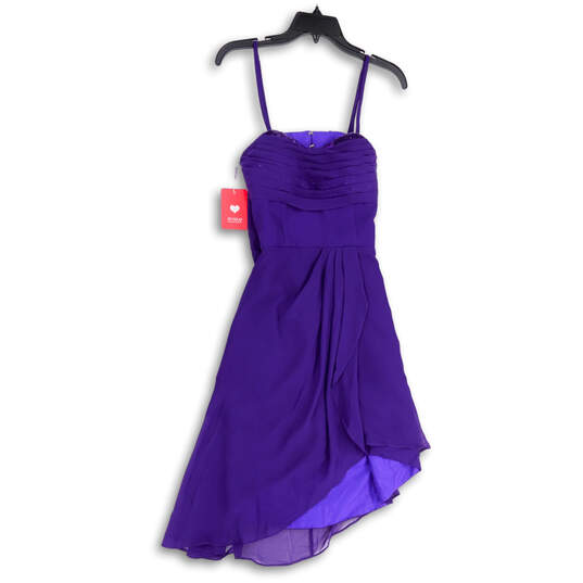 NWT Womens Purple Pleated Spaghetti Strap Fit And Flare Dress Size 34/27 image number 1