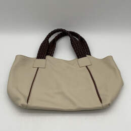 Womens Beige Leather Studed Inner Zip Pocket Top Handle Fashionable Handbag