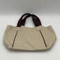 Womens Beige Leather Studed Inner Zip Pocket Top Handle Fashionable Handbag image number 1