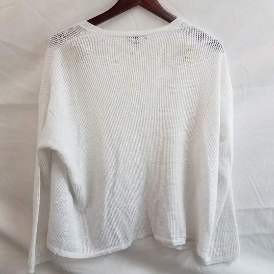 Eileen Fisher White Organic Linen Knit Drape Front Cardigan Size XXS image number 2