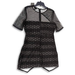 NWT Womens Black Mesh Asymmetrical Hem Back Zip A-Line Dress Size 12