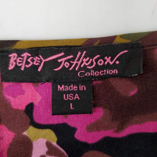 Betsey Johnson WM's 100% Silk Charmeuse Midnight Rose Ruffle Bottom Dress Size L image number 3