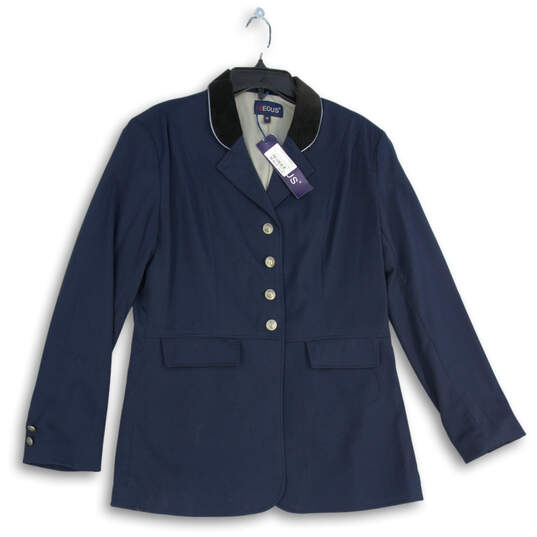 NWT Womens Navy Blue Olympia English Notch Lapel Four Button Blazer Size 14 image number 1