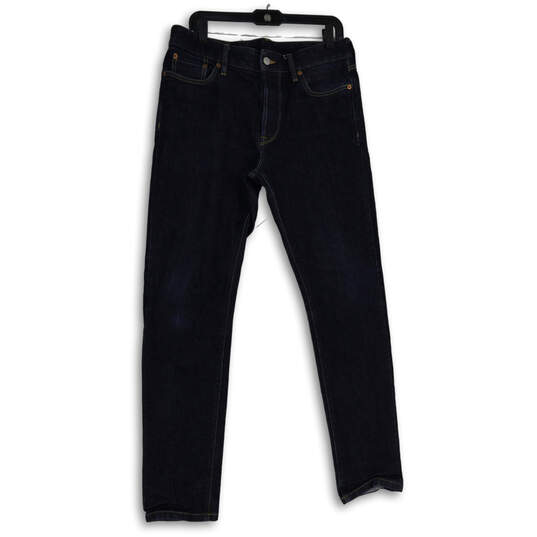 Mens Blue Denim Dark Wash 5-Pocket Design Skinny Leg Jeans Size 34/34 image number 1