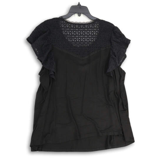 NWT Womens Black Super Soft Lace Ruffle Sleeve Pullover Blouse Top Size 3 image number 2