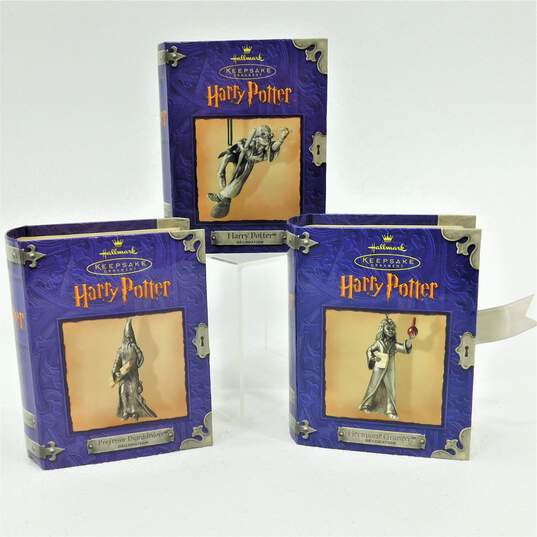 Hallmark Keepsake Harry Potter Pewter Ornaments Dumbledore Harry Hermione IOB image number 1