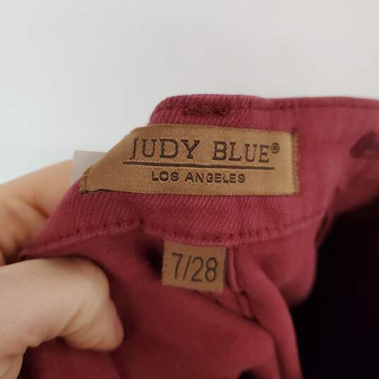 Judy Blue Burgundy Cotton High Rise Flare Jean WM Size 7/28 NWT image number 3