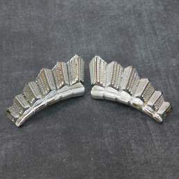 Vintage Coro Silver Tone Textured Geometric Clip-On Earrings 10.6g