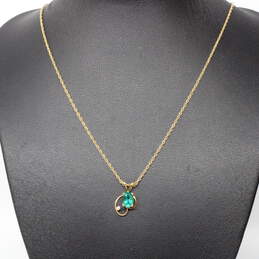 Gold Filled Green Glass CZ Accent Pendant Necklace & Earrings - 2.1g alternative image