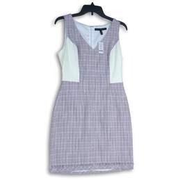 NWT White House Black Market Womens Purple White V-Neck Back Zip A-Line Dress 4