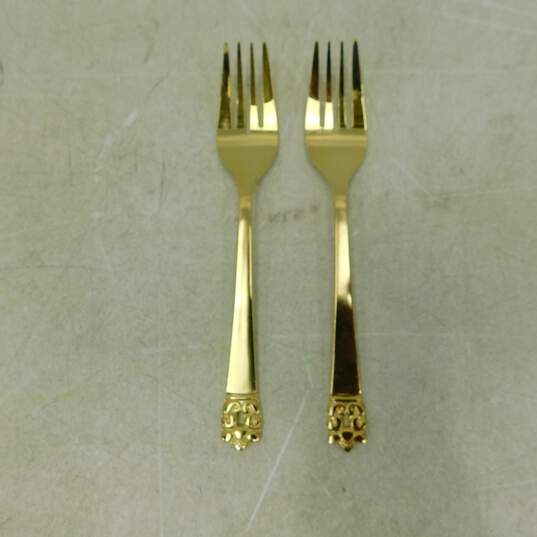 STANLEY ROBERTS Gold Plated Stainless Flatware 16 Pieces GOLDEN ROGET IOB image number 3