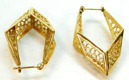 14K Yellow Gold Geometric Cut Out Hoop Earrings 7.2g alternative image