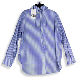 NWT Womens Blue White Striped Long Sleeve Blouse Top Size Medium