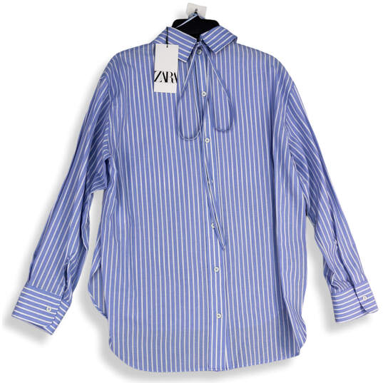 NWT Womens Blue White Striped Long Sleeve Blouse Top Size Medium image number 1