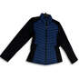 Womens Blue Black Mock Neck Long Sleeve Full-Zip Puffer Jacket Size Small image number 1