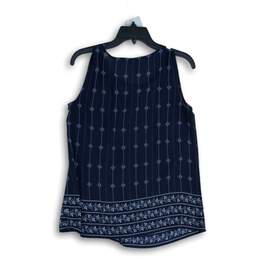 LOFT Womens Navy Blue Geometric Print Round Neck Sleeveless Blouse Top Size S alternative image
