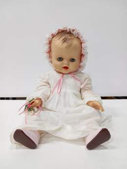 Vintage Baby Doll With White Dress & Bonnet