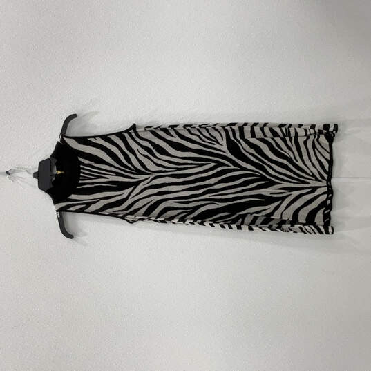 Womens White Black Animal Print Sleeveless Back Zip Shift Dress Size Medium image number 1