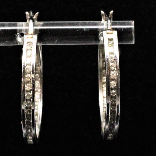 Sterling Silver Diamond Accent Hoop Earrings - 4.5g image number 1