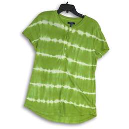 Chaps Womens Green White Tie Dye Henley Neck Short Sleeve T-Shirt Size Large