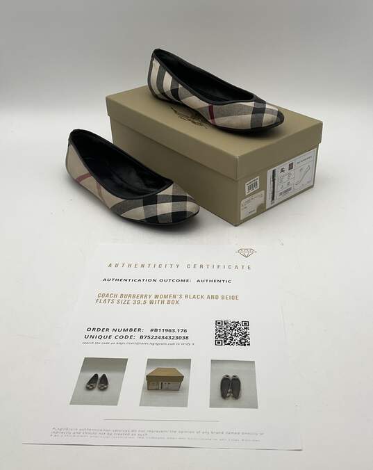 Burberry Women's Black and Beige Flats Size 39.5 With Box image number 1