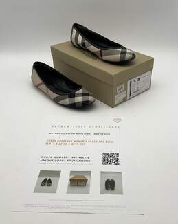 Burberry Women's Black and Beige Flats Size 39.5 With Box
