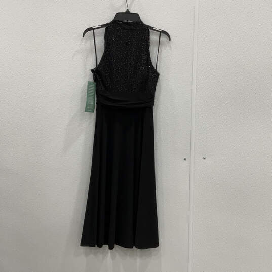 NWT Womens Black Sequin Sleeveless Halter Neck Midi Fit & Flare Dress Sz 4 image number 2