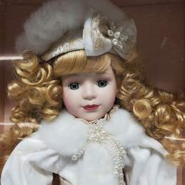 Genuine Porcelain Doll Victorian Collection Doll and Wooden Stand IOB alternative image