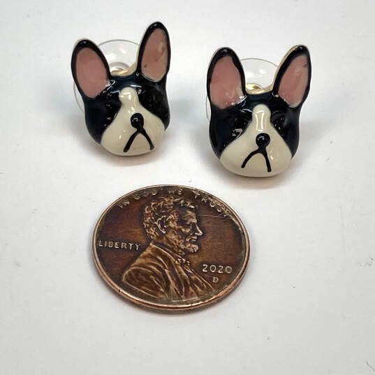 Designer Betsey Johnson Gold-Tone Enamel Bulldog Stud Earrings w/ Box image number 2
